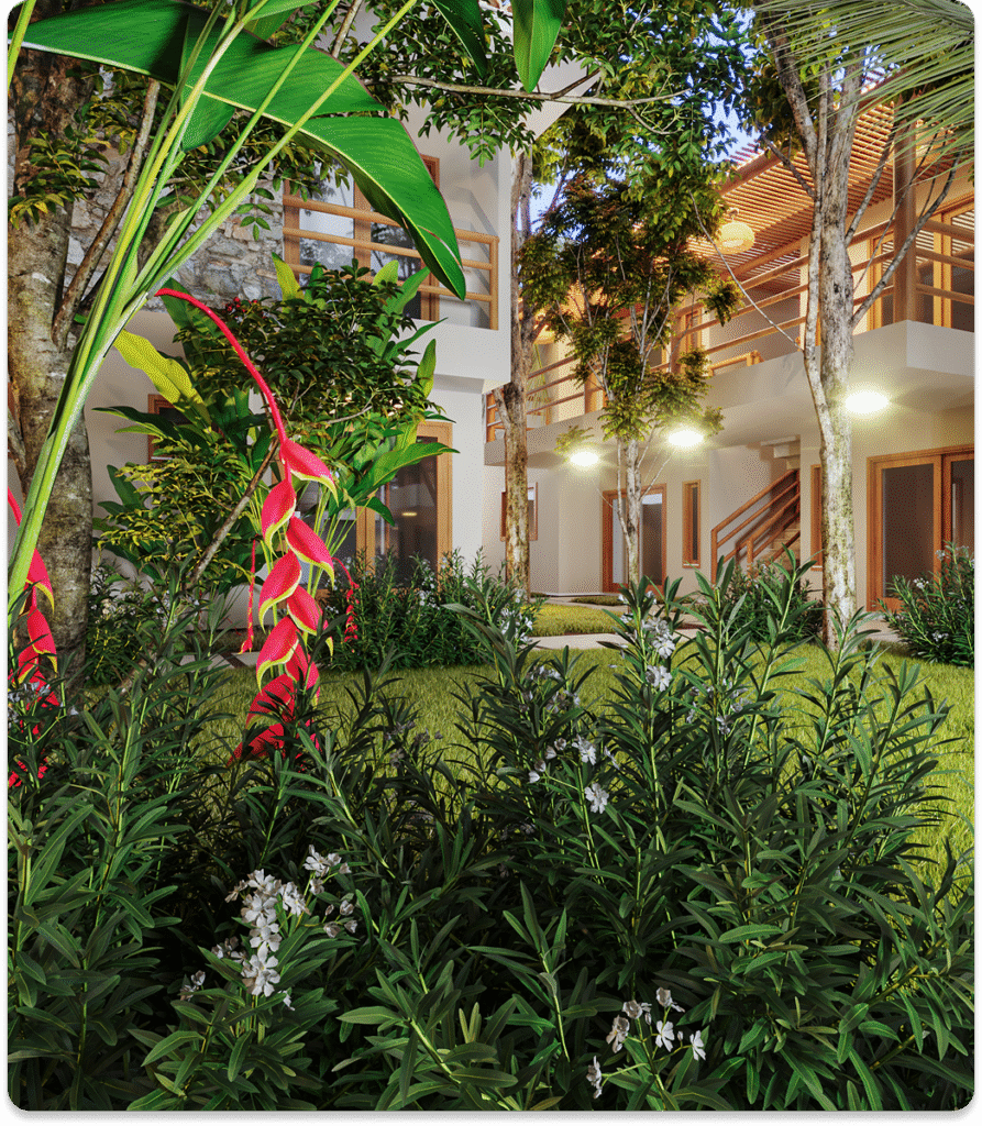 Jardim e arquitetura integrada  natureza - Eco Pitinga